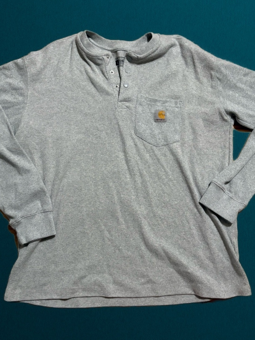 Carhartt Waffle Knit Thermal Long Sleeved Henley Gray Outdoor Workwear Shirt L